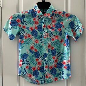 Tropical Floral Short-Sleeve Button-Up Shirt For Kids Size 7/8 By Place